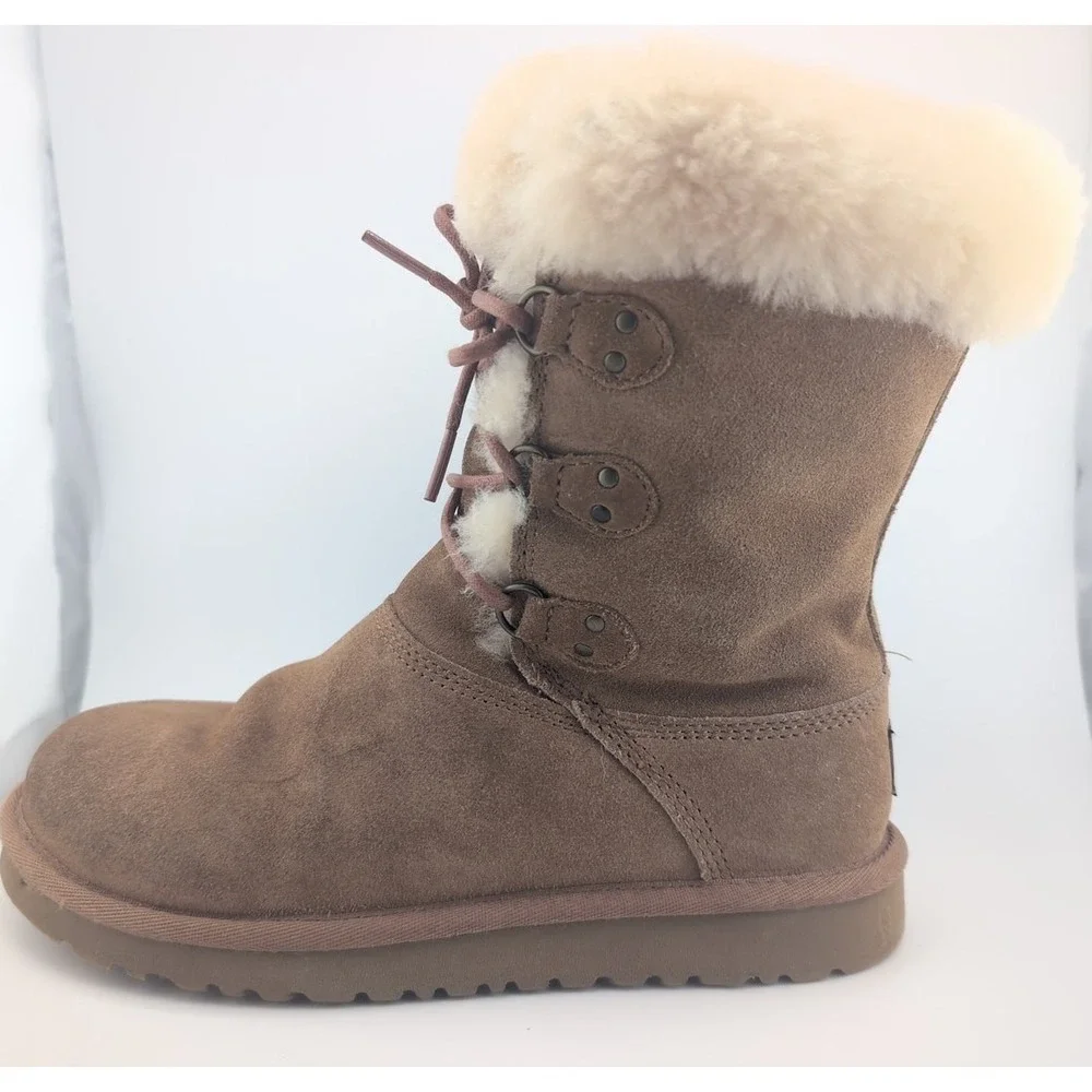 UGG Australia Sophy Leather Boots Girls US Size‎ 4 Brown Chestnut Winter Fall
